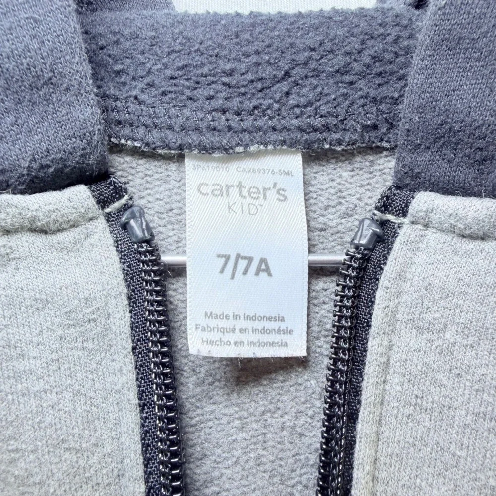 Carters Kid Boys Gray Black Stripe‎ Full Zip Hoodie Sweatshirt Size 7/7A